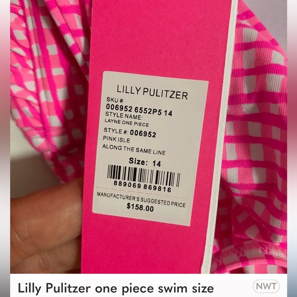 NWT Lilly Pulitzer size 14 Layne Pink Isle one piece pink & white stripe gingham - Picture 9 of 12